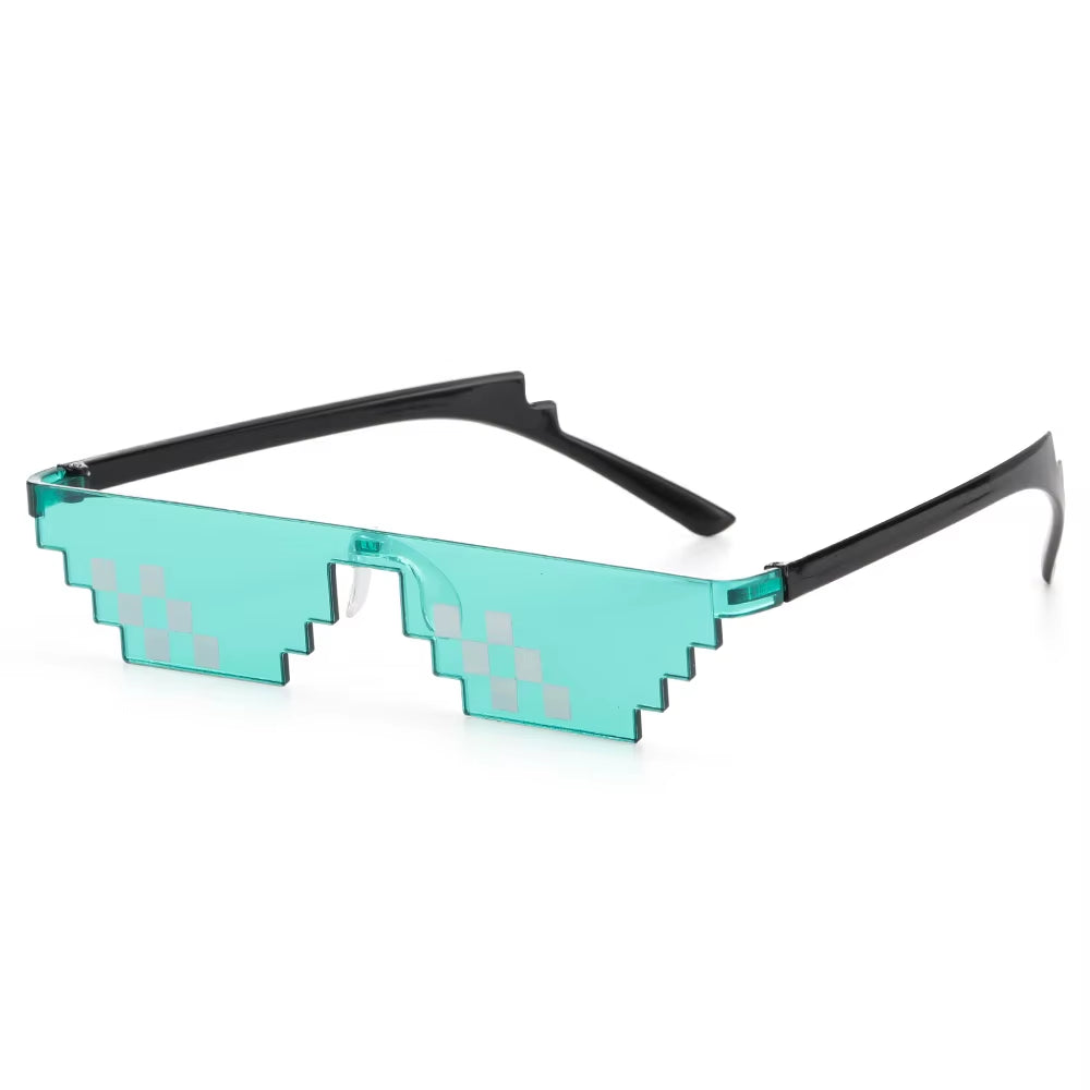 Funny Mosaic Thug Life Rave Sunglasses – Retro Pixel Gamer Glasses for Festivals & Parties