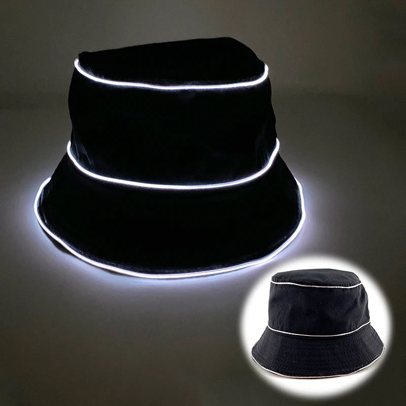 Solid Color Style Beach Cap Luminous Fisherman Hat EL Wire Bucket Hats Glow in the Dark for Club Rave Party Wedding Props