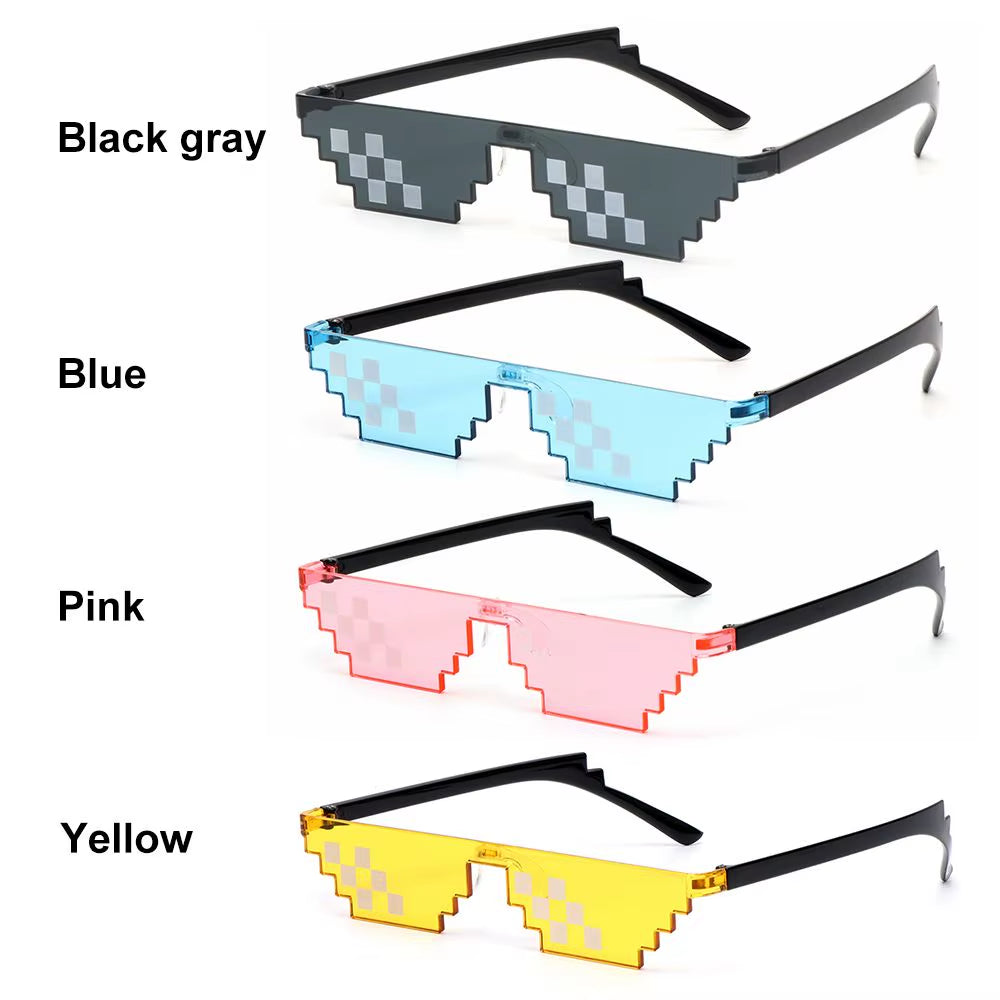 Funny Mosaic Thug Life Rave Sunglasses – Retro Pixel Gamer Glasses for Festivals & Parties