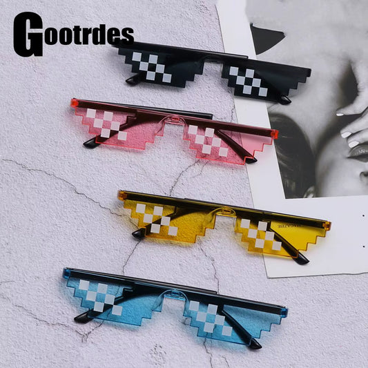 Funny Mosaic Thug Life Rave Sunglasses – Retro Pixel Gamer Glasses for Festivals & Parties
