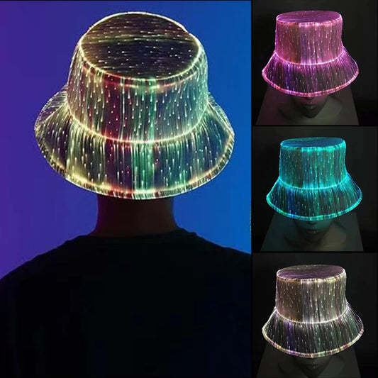 LED Fiber Optic Neon Fishermen Hat Luminous Changing Color Bucket Hat – Party & Festival LED Hat