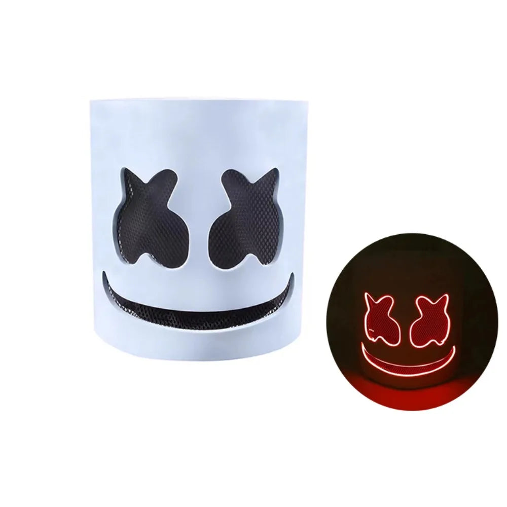 Cool LED Halloween Marshmallow Mask – Neon glowing cosplay DJ headgear for raves & festivals