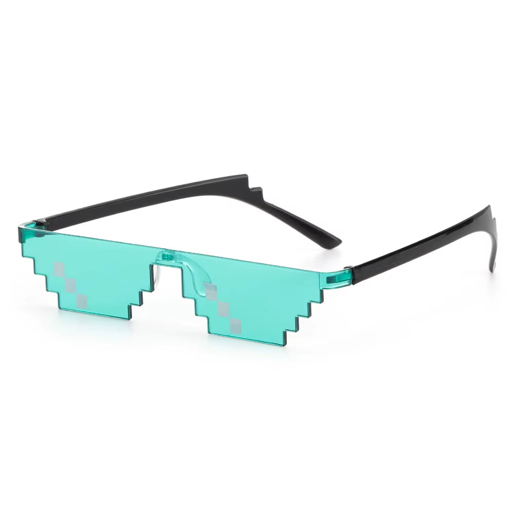 Funny Mosaic Thug Life Rave Sunglasses – Retro Pixel Gamer Glasses for Festivals & Parties