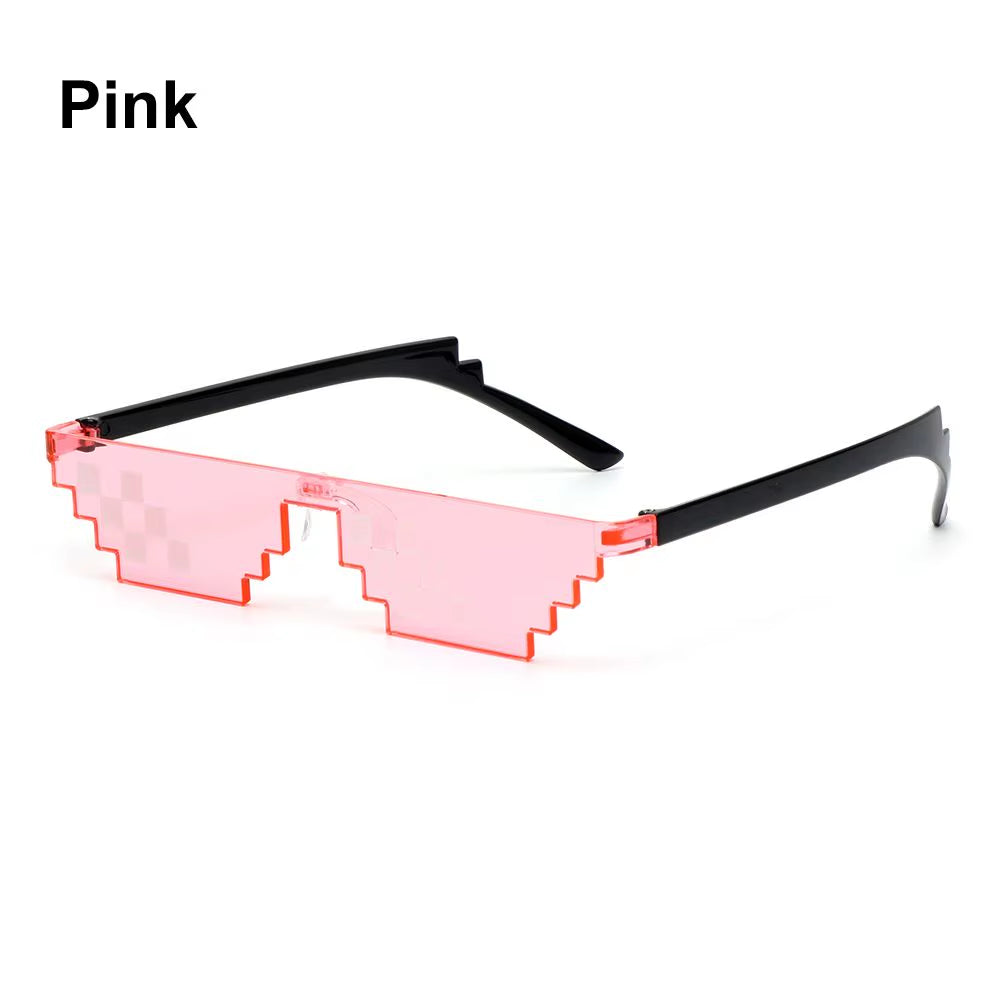 Funny Mosaic Thug Life Rave Sunglasses – Retro Pixel Gamer Glasses for Festivals & Parties