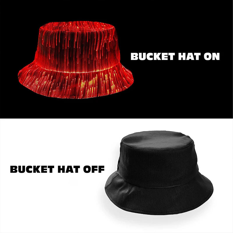 LED Fiber Optic Neon Fishermen Hat Luminous Changing Color Bucket Hat – Party & Festival LED Hat