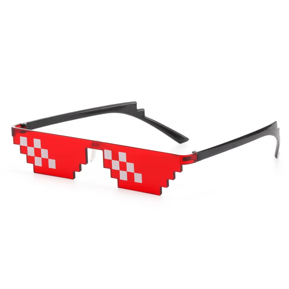 Funny Mosaic Thug Life Rave Sunglasses – Retro Pixel Gamer Glasses for Festivals & Parties