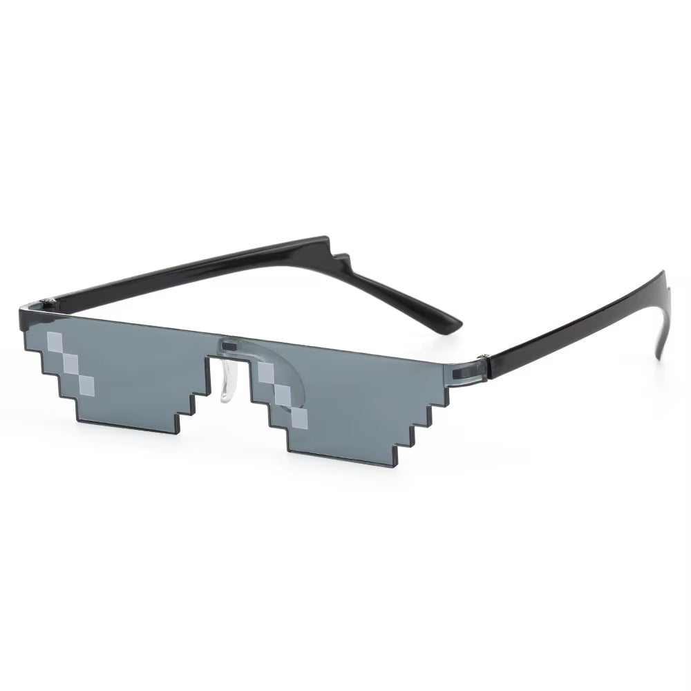 Funny Mosaic Thug Life Rave Sunglasses – Retro Pixel Gamer Glasses for Festivals & Parties