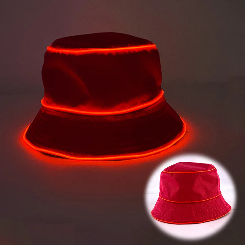 Solid Color Style Beach Cap Luminous Fisherman Hat EL Wire Bucket Hats Glow in the Dark for Club Rave Party Wedding Props