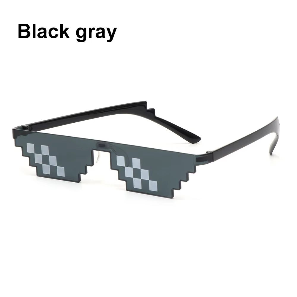 Funny Mosaic Thug Life Rave Sunglasses – Retro Pixel Gamer Glasses for Festivals & Parties