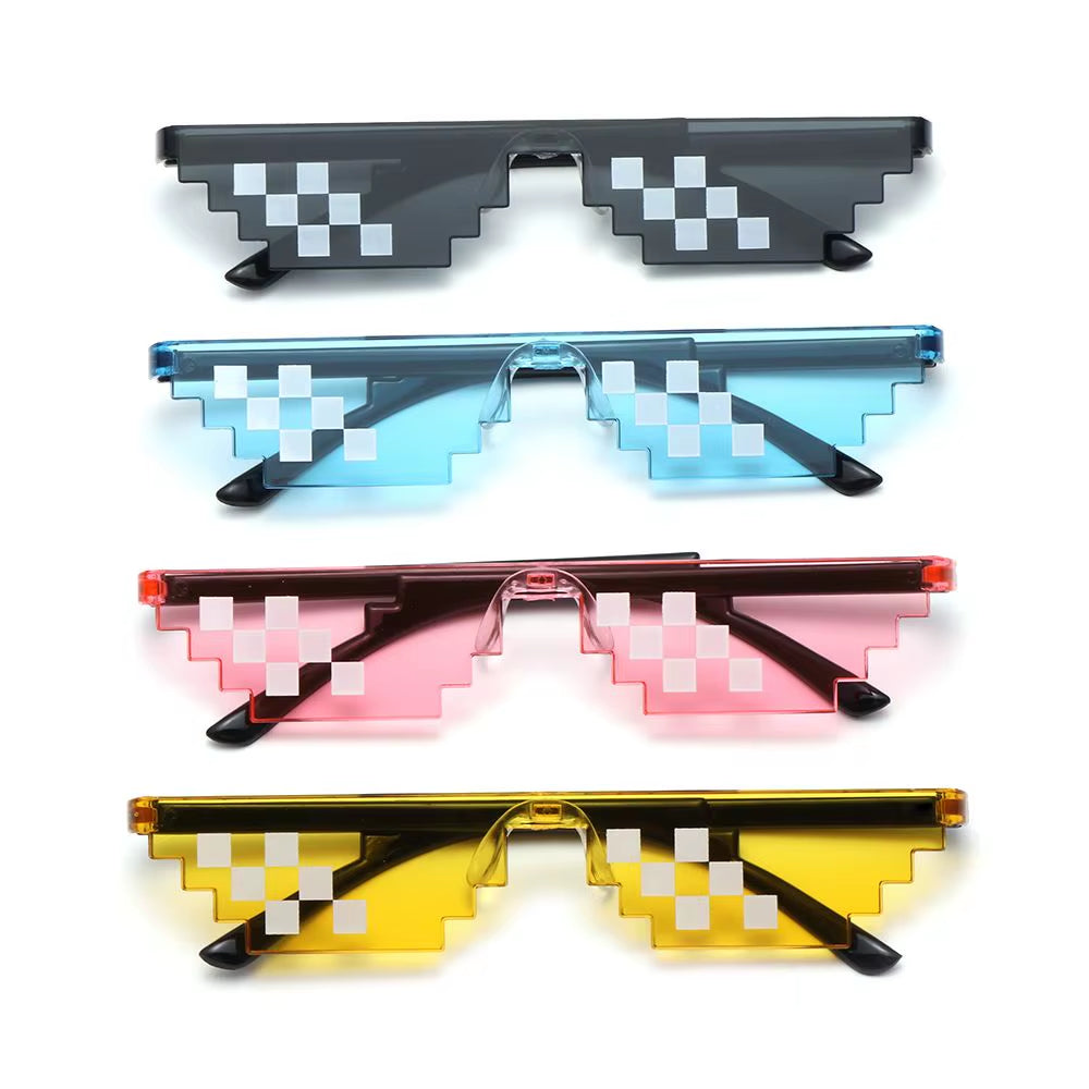 Funny Mosaic Thug Life Rave Sunglasses – Retro Pixel Gamer Glasses for Festivals & Parties