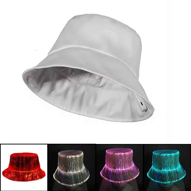 LED Fiber Optic Neon Fishermen Hat Luminous Changing Color Bucket Hat – Party & Festival LED Hat