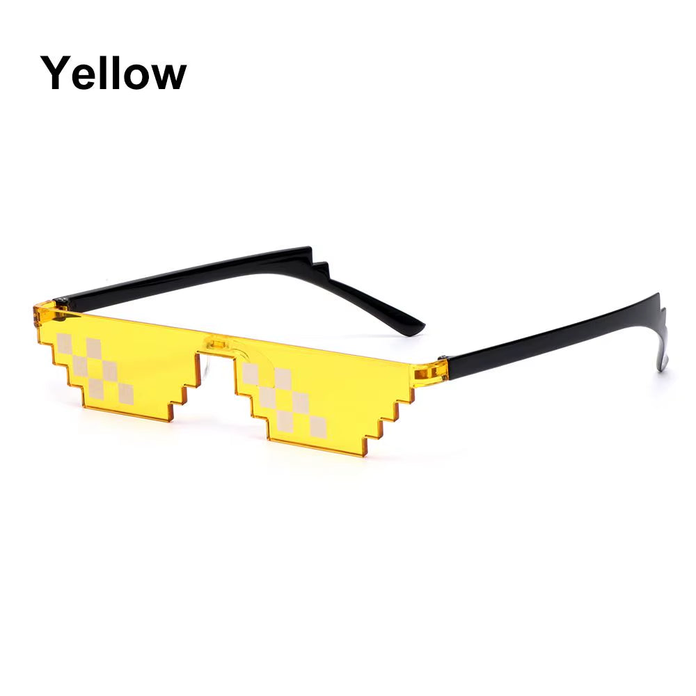 Funny Mosaic Thug Life Rave Sunglasses – Retro Pixel Gamer Glasses for Festivals & Parties