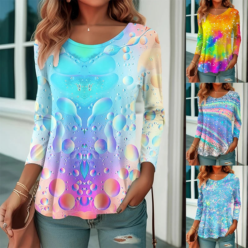 Rainbow Tie-Dye Long Sleeve T-Shirt – Gradient Festival Top for Women