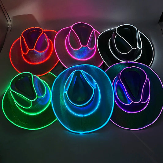 LED Disco Cowgirl Hat – Glowing Neon Western Light-Up Festival Cap