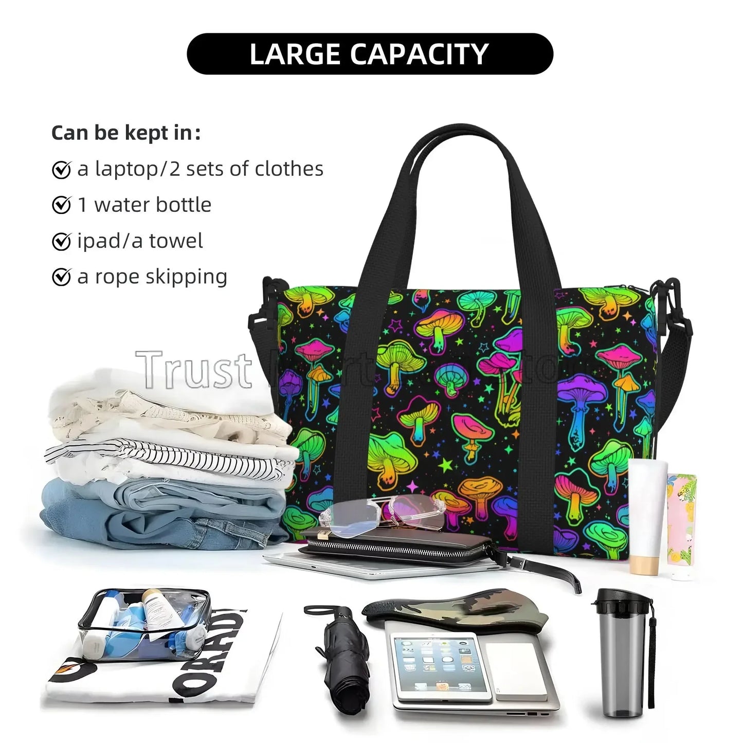 Trippy Magic Mushrooms Rave & Festival Travel Bag – Shoulder & Crossbody Weekender