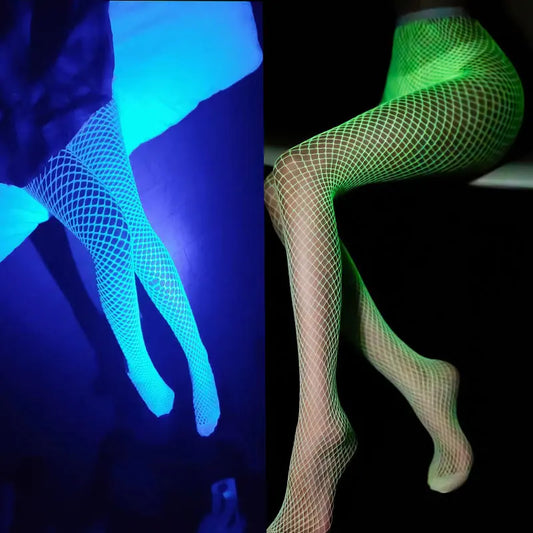 Luminous Mesh Stockings – Gothic Harajuku Punk Glow-in-the-Dark Festival Tights