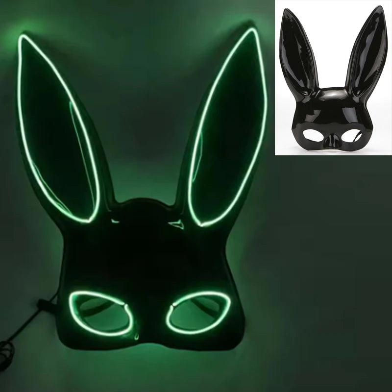 Luminous Bunny Mask – Sexy Black Rabbit Half Face Rave & Festival Mask