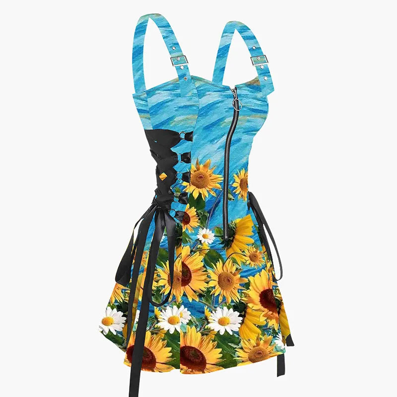 Psychedelic Festival Mini Dress – Lace-Up Festival Zipper Dress for Women
