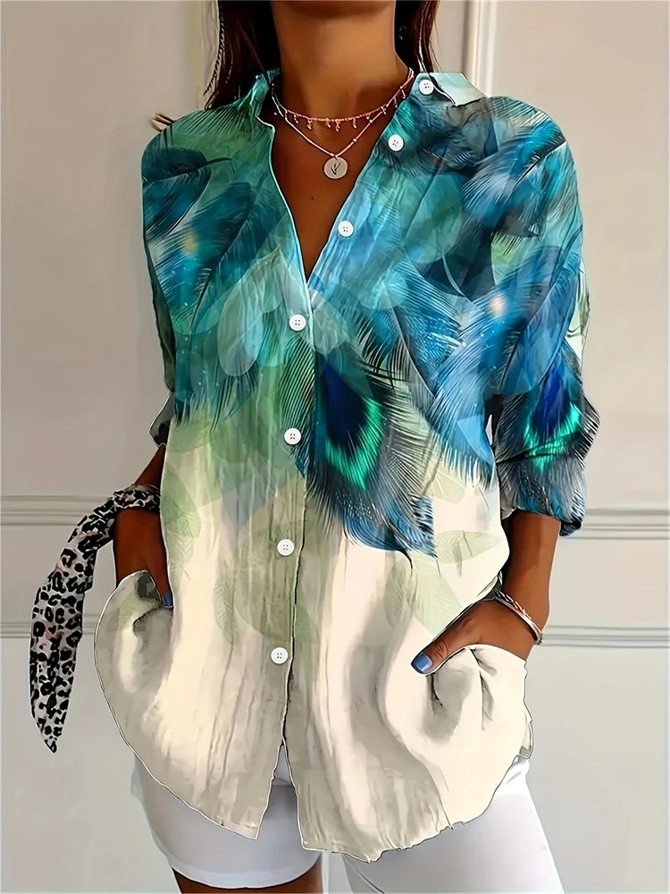 Tie-Dye Button Up Festival Shirt – Textured Lapel Blouse for Women