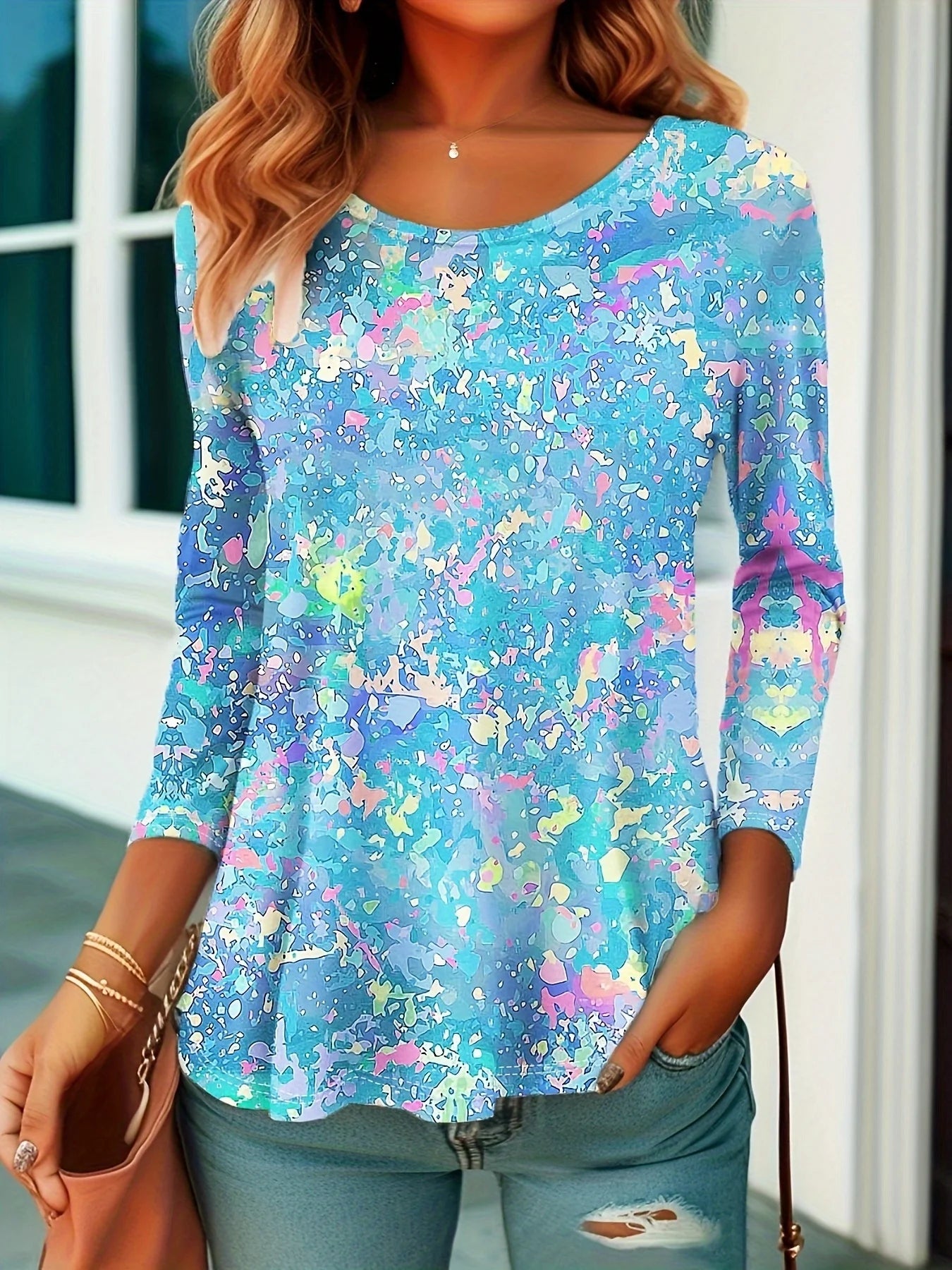 Rainbow Tie-Dye Long Sleeve T-Shirt – Gradient Festival Top for Women