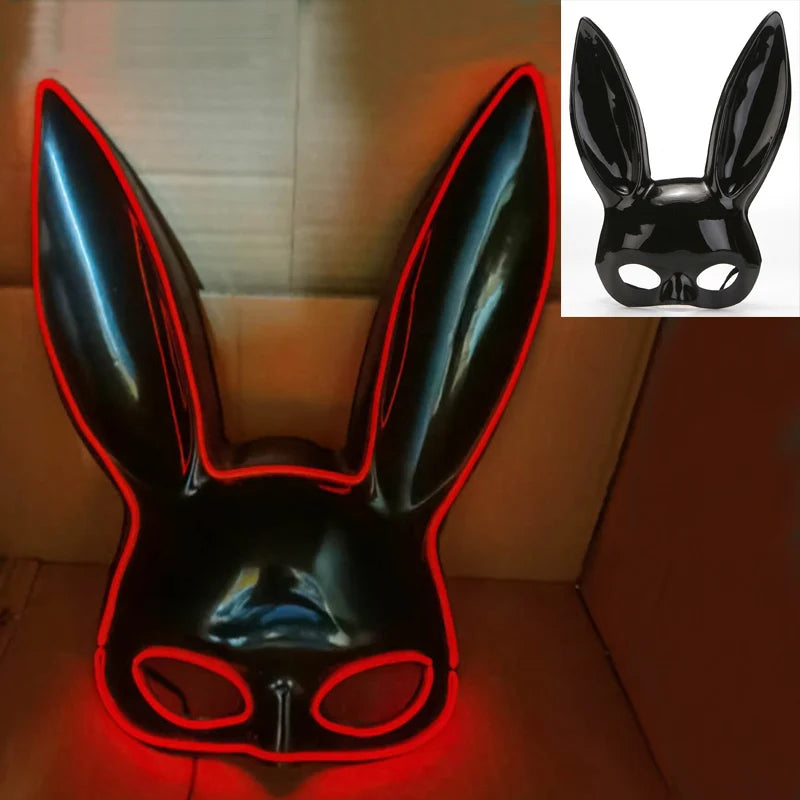 Luminous Bunny Mask – Sexy Black Rabbit Half Face Rave & Festival Mask