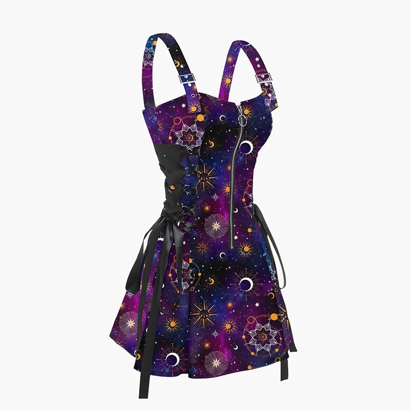 Psychedelic Festival Mini Dress – Lace-Up Festival Zipper Dress for Women