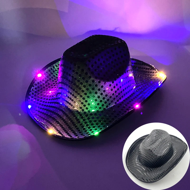 LED Disco Cowgirl Hat – Glowing Neon Western Light-Up Festival Cap