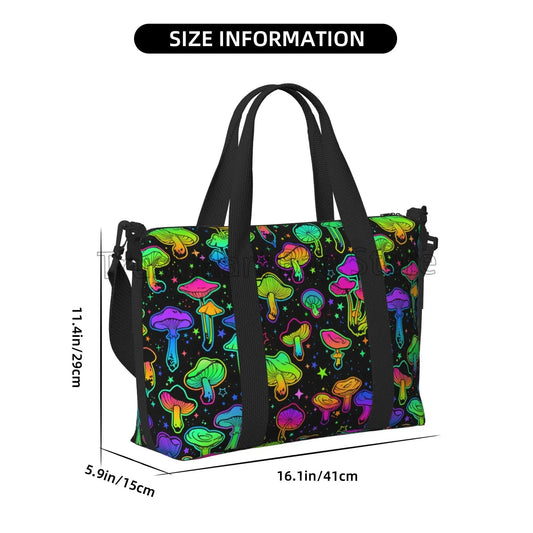 Trippy Magic Mushrooms Rave & Festival Travel Bag – Shoulder & Crossbody Weekender