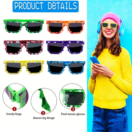 Retro Pixel Festival Sunglasses – 8-Bit Style Rave Glasses for Parties & Festivals