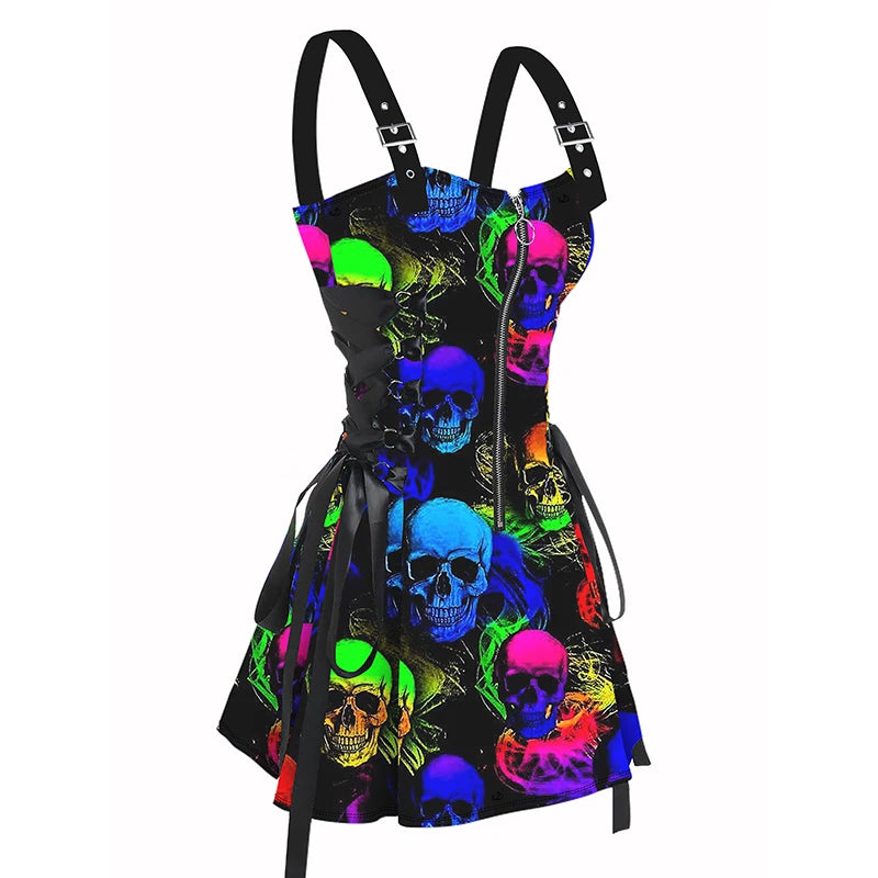 Psychedelic Festival Mini Dress – Lace-Up Festival Zipper Dress for Women