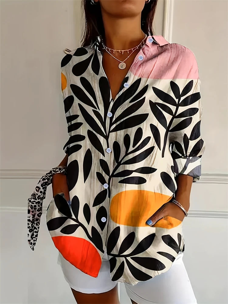 Tie-Dye Button Up Festival Shirt – Textured Lapel Blouse for Women