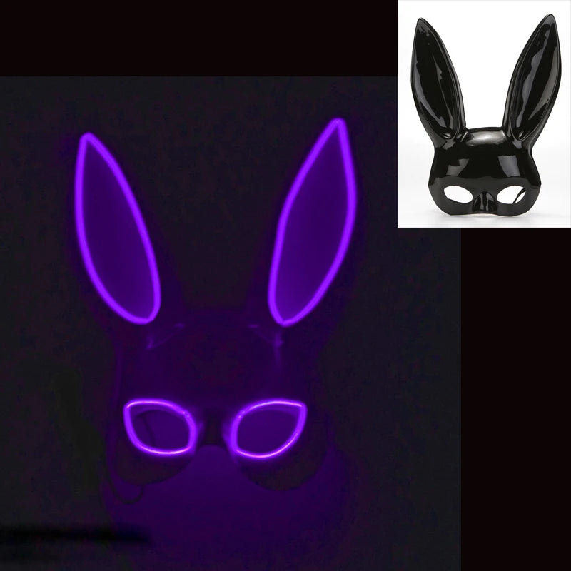 Luminous Bunny Mask – Sexy Black Rabbit Half Face Rave & Festival Mask