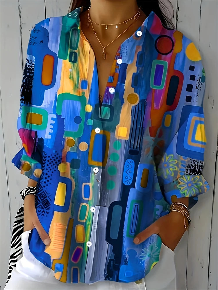 Tie-Dye Button Up Festival Shirt – Textured Lapel Blouse for Women
