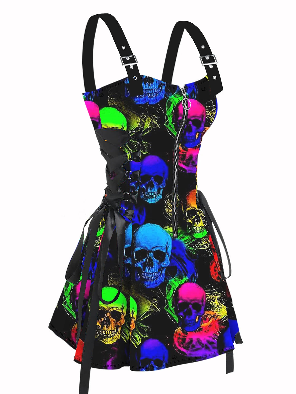 Psychedelic Festival Mini Dress – Lace-Up Festival Zipper Dress for Women