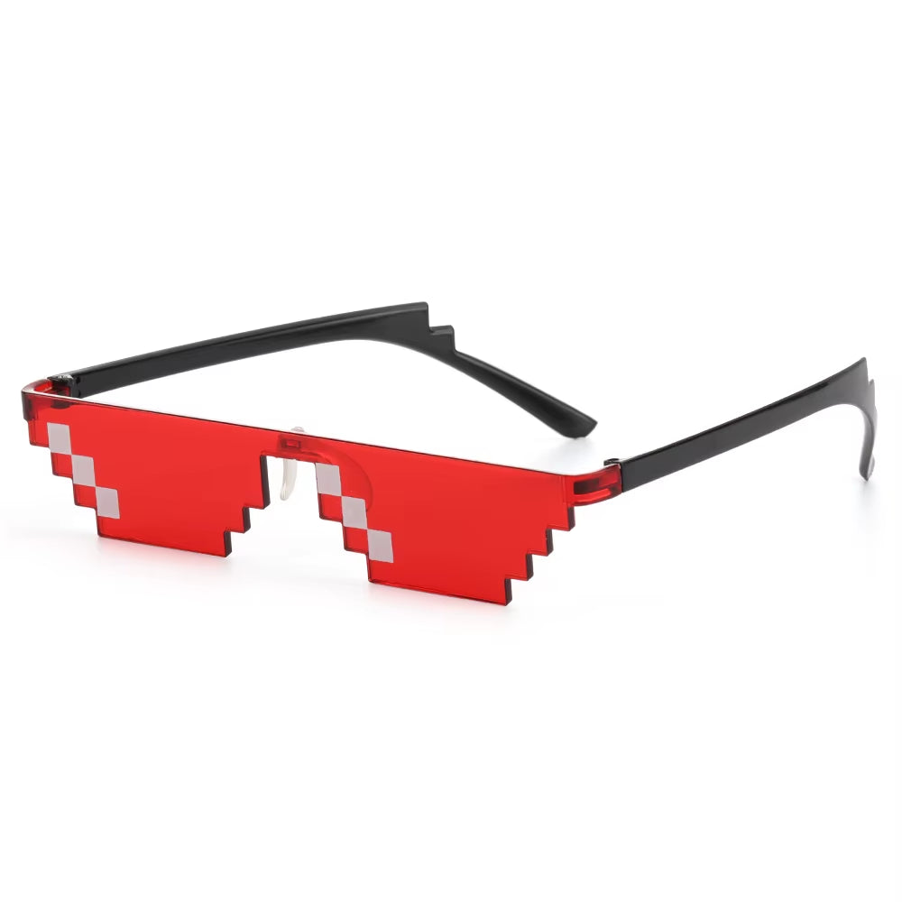 Funny Mosaic Thug Life Rave Sunglasses – Retro Pixel Gamer Glasses for Festivals & Parties