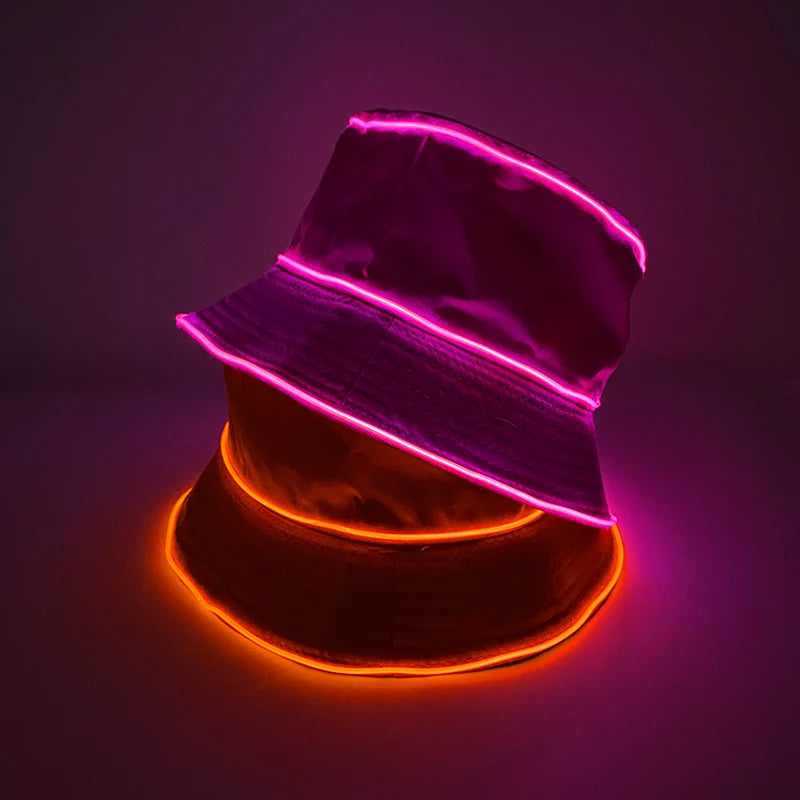 Solid Color Style Beach Cap Luminous Fisherman Hat EL Wire Bucket Hats Glow in the Dark for Club Rave Party Wedding Props