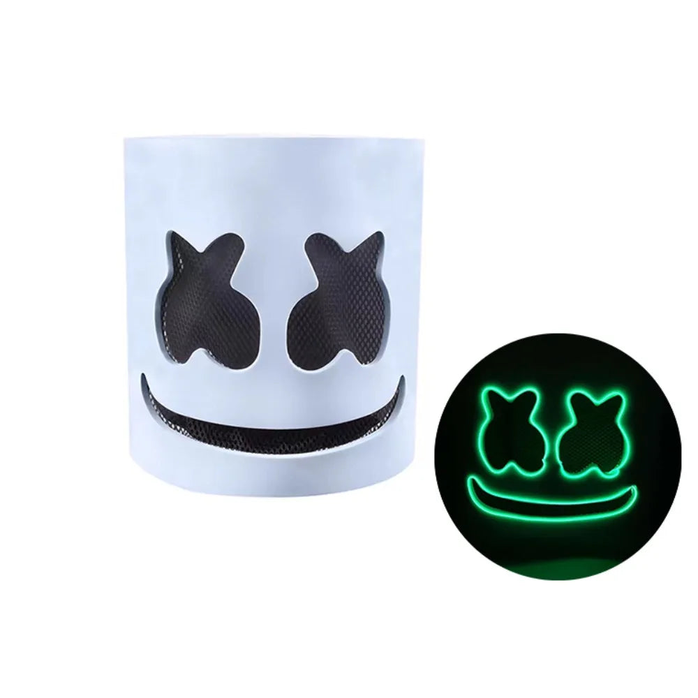 Cool LED Halloween Marshmallow Mask – Neon glowing cosplay DJ headgear for raves & festivals