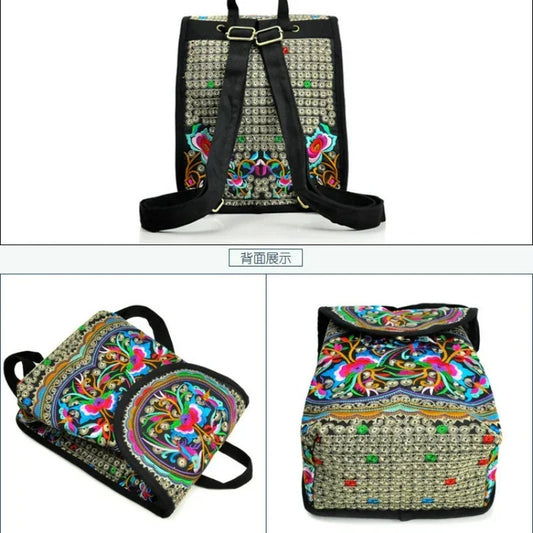 Bohemian Floral Embroidered Rave & Festival Backpack – Small Canvas Daypack