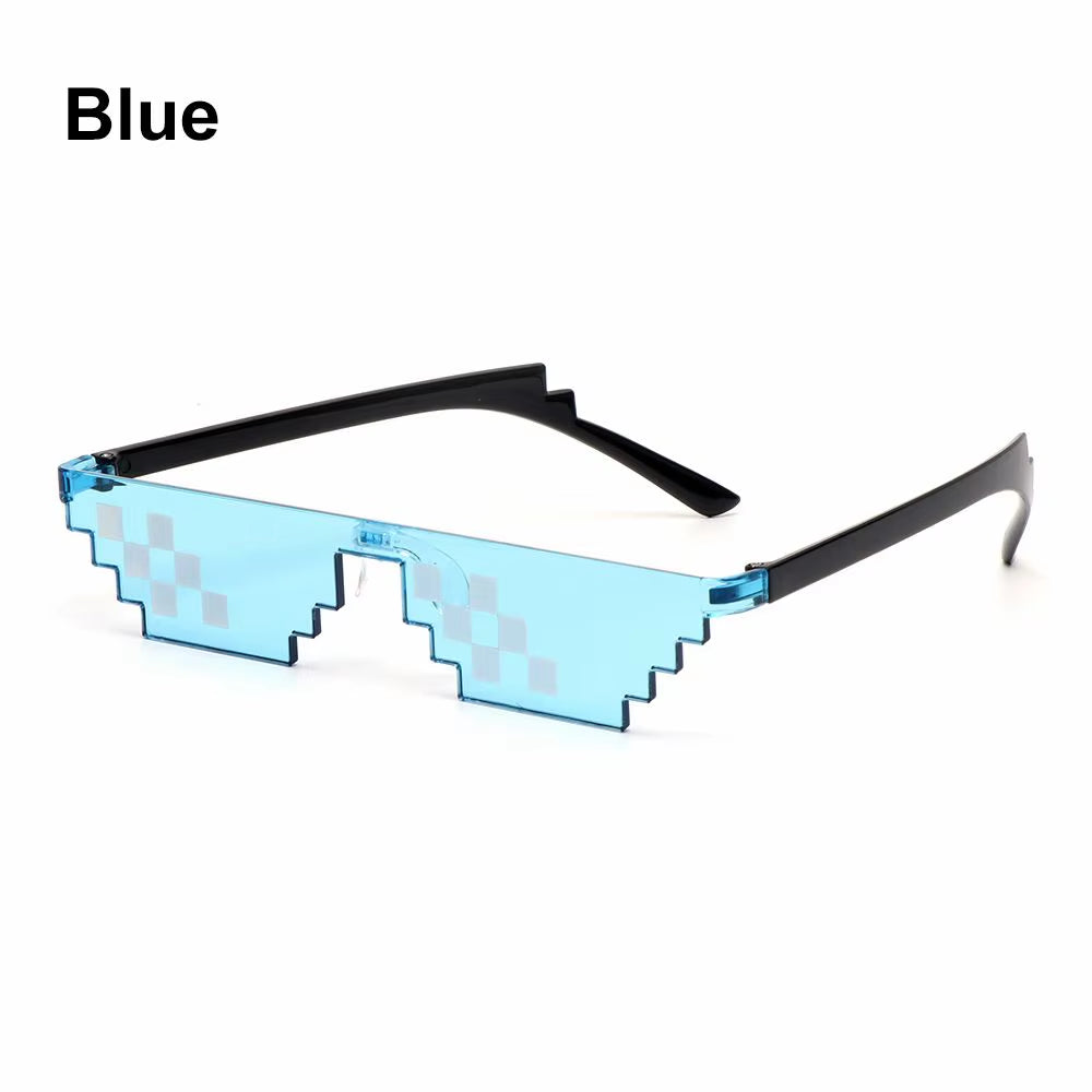 Funny Mosaic Thug Life Rave Sunglasses – Retro Pixel Gamer Glasses for Festivals & Parties