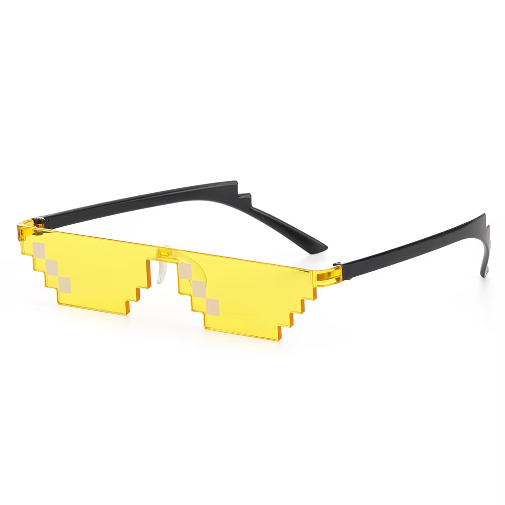 Funny Mosaic Thug Life Rave Sunglasses – Retro Pixel Gamer Glasses for Festivals & Parties