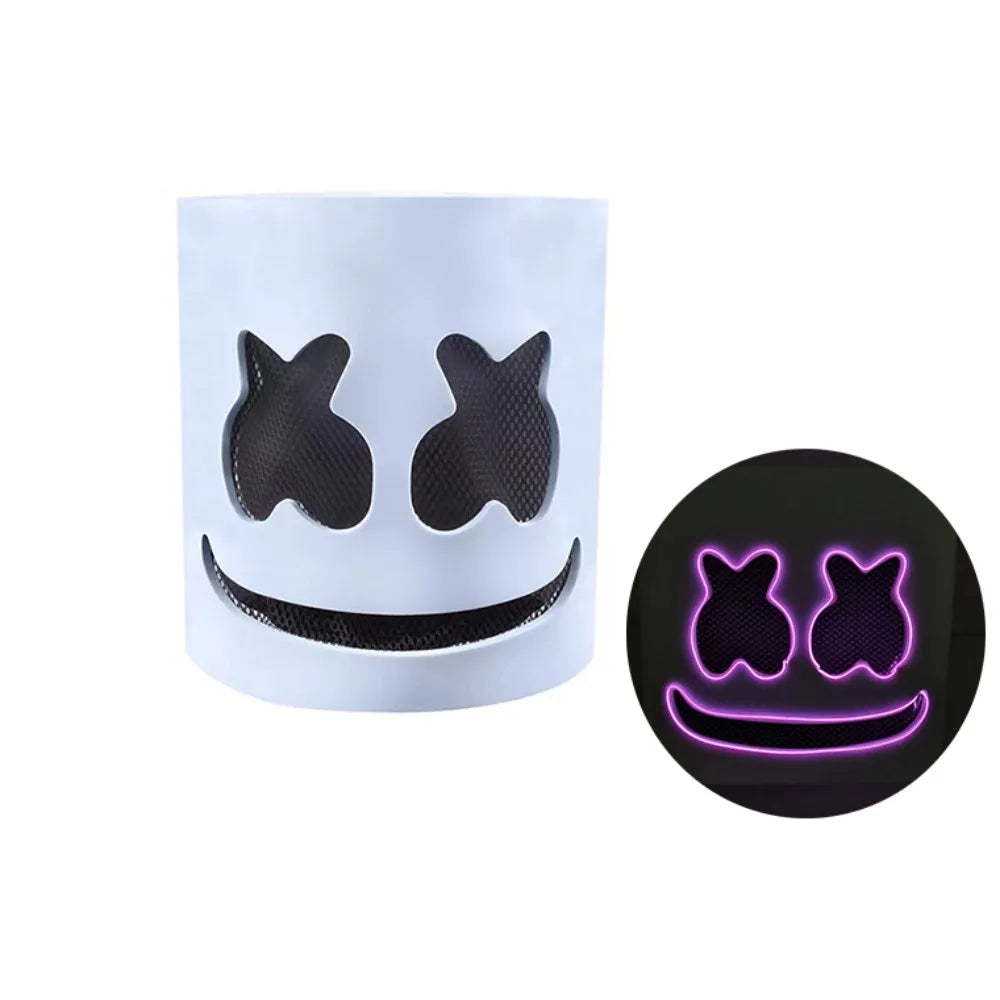 Cool LED Halloween Marshmallow Mask – Neon glowing cosplay DJ headgear for raves & festivals