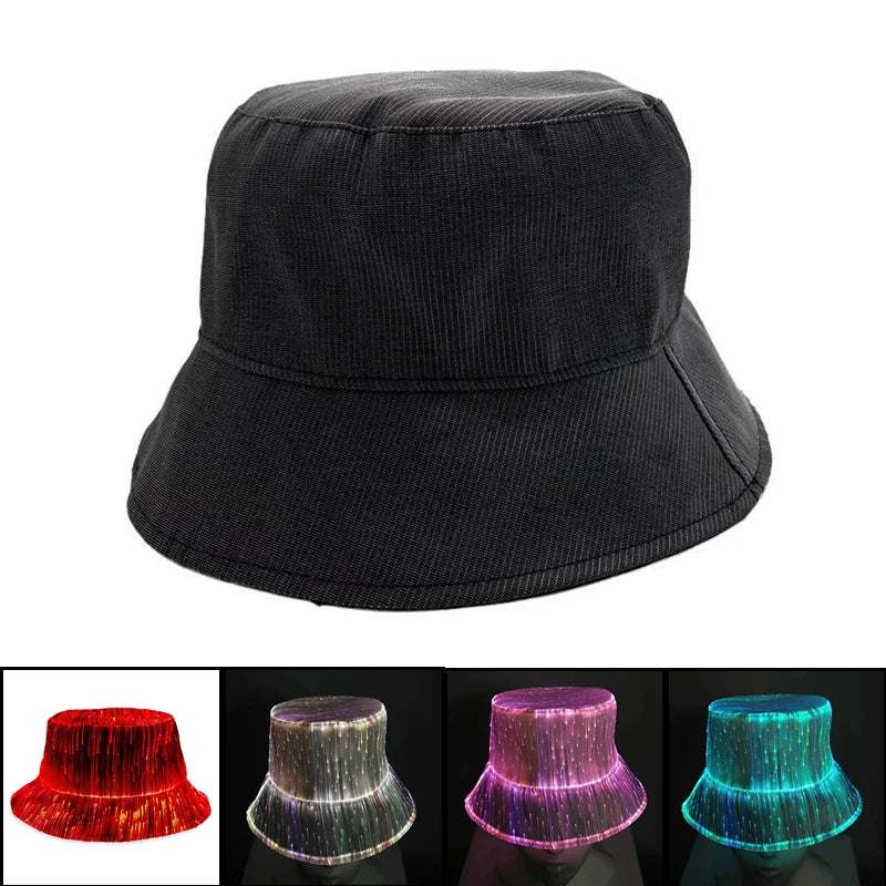 LED Fiber Optic Neon Fishermen Hat Luminous Changing Color Bucket Hat – Party & Festival LED Hat