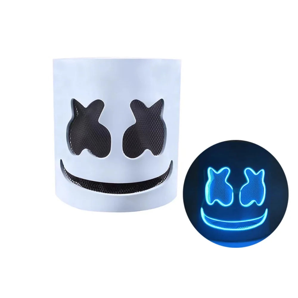 Cool LED Halloween Marshmallow Mask – Neon glowing cosplay DJ headgear for raves & festivals