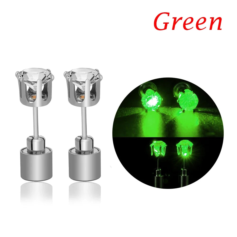 LED Crystal Glow Earrings – Light Up Stainless Steel Rave Jewelry