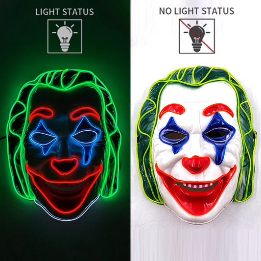 Joker LED Rave & Festival Mask – Luminous Glow-in-the-Dark EL Wire Mask