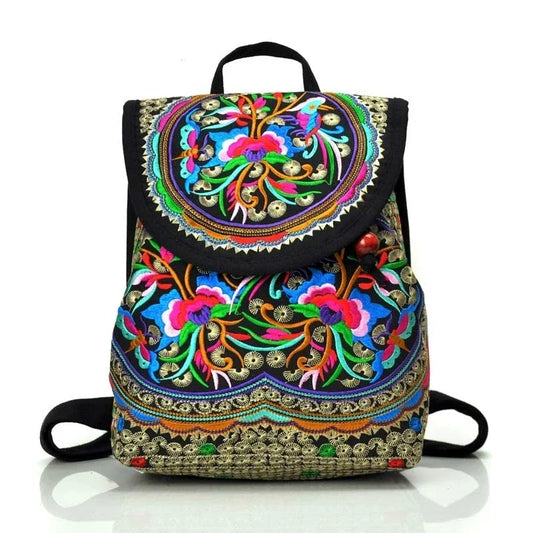 Bohemian Floral Embroidered Rave & Festival Backpack – Small Canvas Daypack