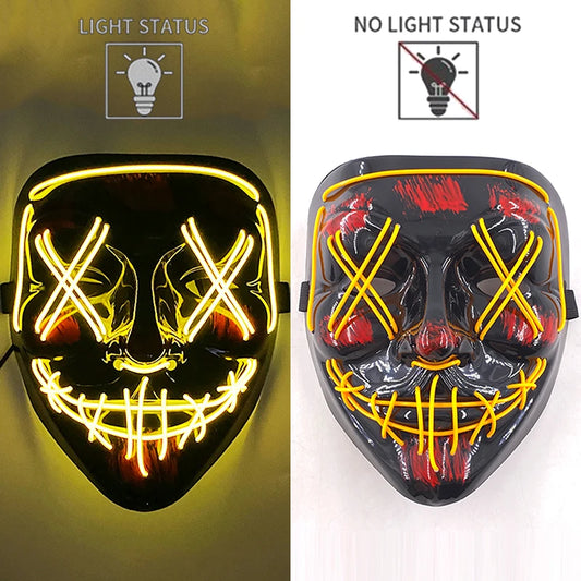 Yellow LED Rave & Festival Mask – Luminous Glow-in-the-Dark EL Wire Mask