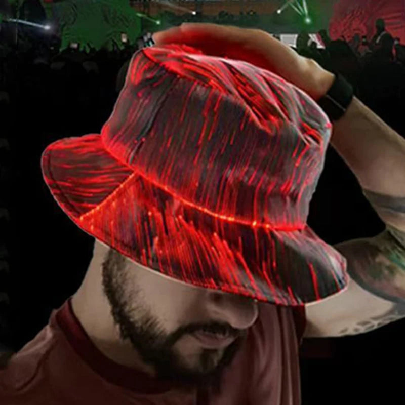 LED Fiber Optic Neon Fishermen Hat Luminous Changing Color Bucket Hat – Party & Festival LED Hat