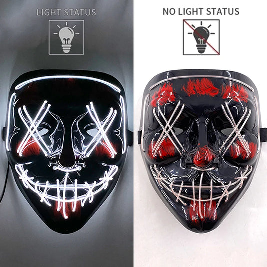 White LED Rave & Festival Mask – Luminous Glow-in-the-Dark EL Wire Mask