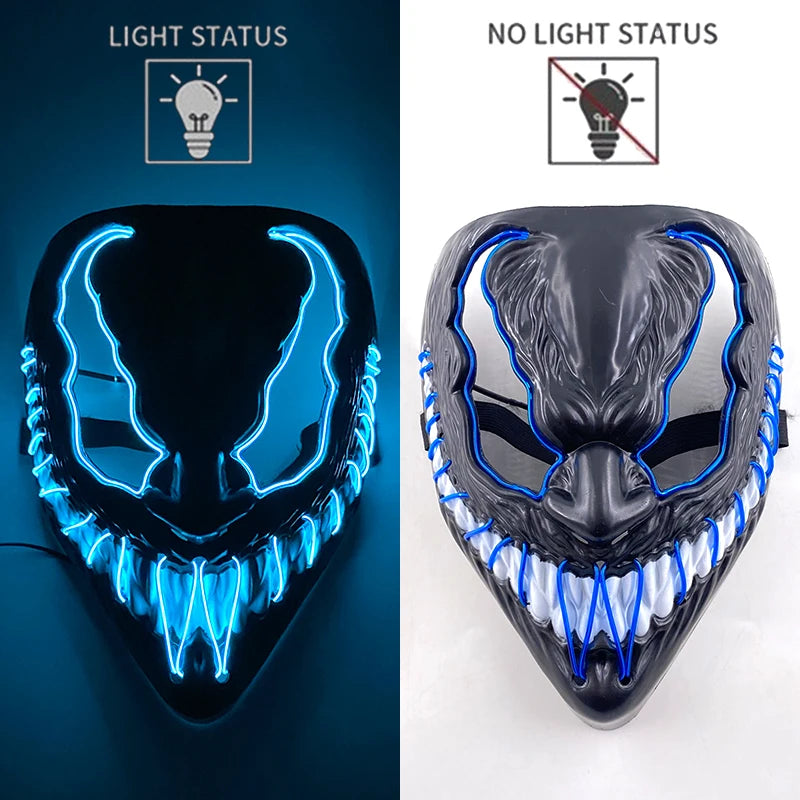 Blue Venom LED Rave & Festival Mask – Luminous Glow-in-the-Dark EL Wire Mask